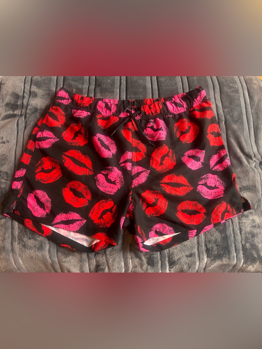 ASOS swim shorts Black Shorts with Red & Pink Lip Print size large